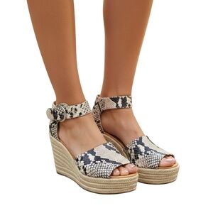 Nine West Adell Snakeskin Espadrille Wedge Heel Ankle Strap Sandals Size 8M
